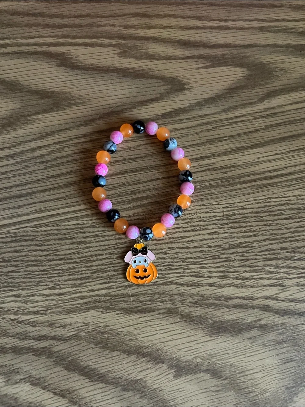 Halloween My Melody Charm Beaded Bracelet- Orange, Pink, & Black Beads